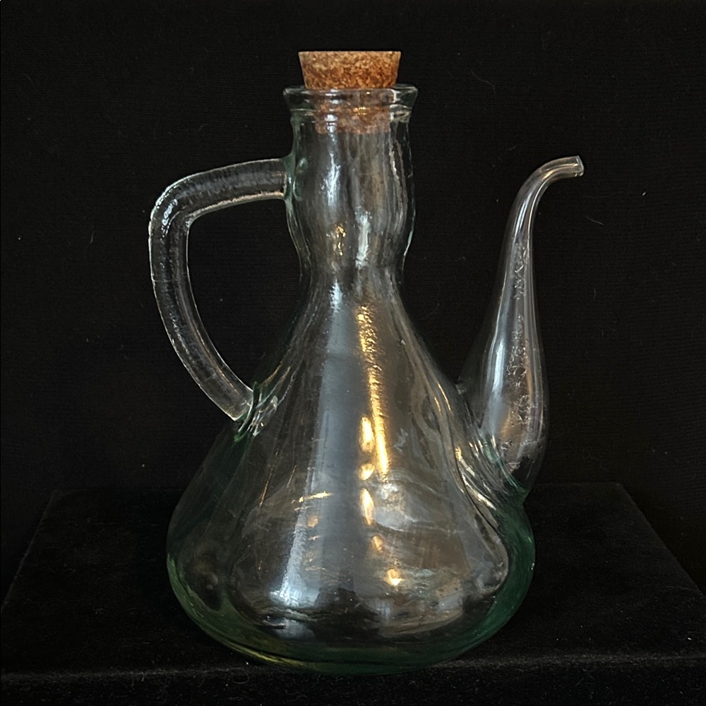 VTG Oil Pitcher Recycle Glass San Miguel Blown Glass Hand Blown With Cork